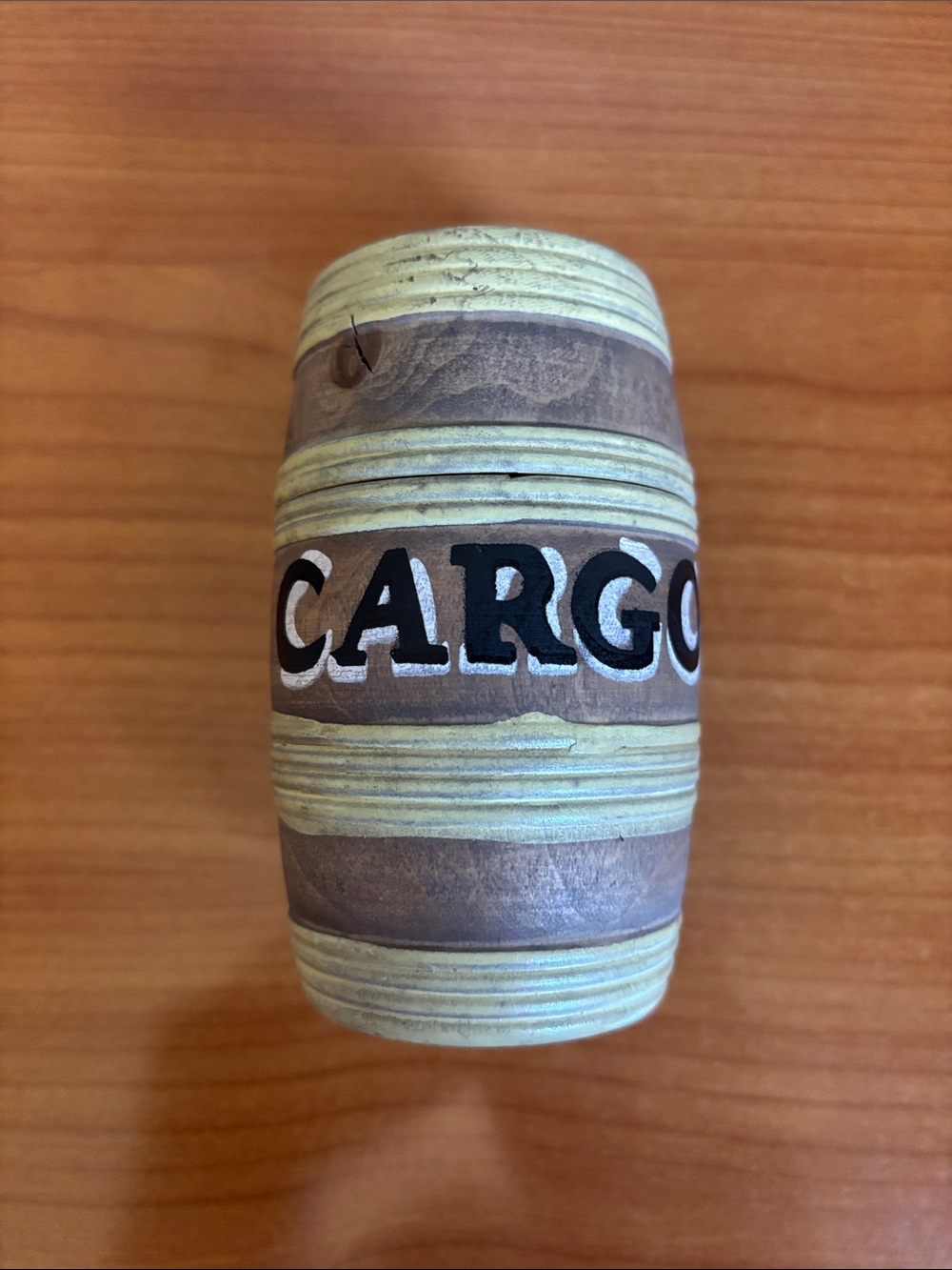 Cargo Rustic Wood Barrel Accent in Cream, Brown & Black